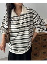 Discoat 【AW先行予約/ユニセックス】ランダムボーダーハーフジップシャツ ディスコート トップス カットソー・Tシャツ ブラウン ホワイト【先行予約】*【送料無料】