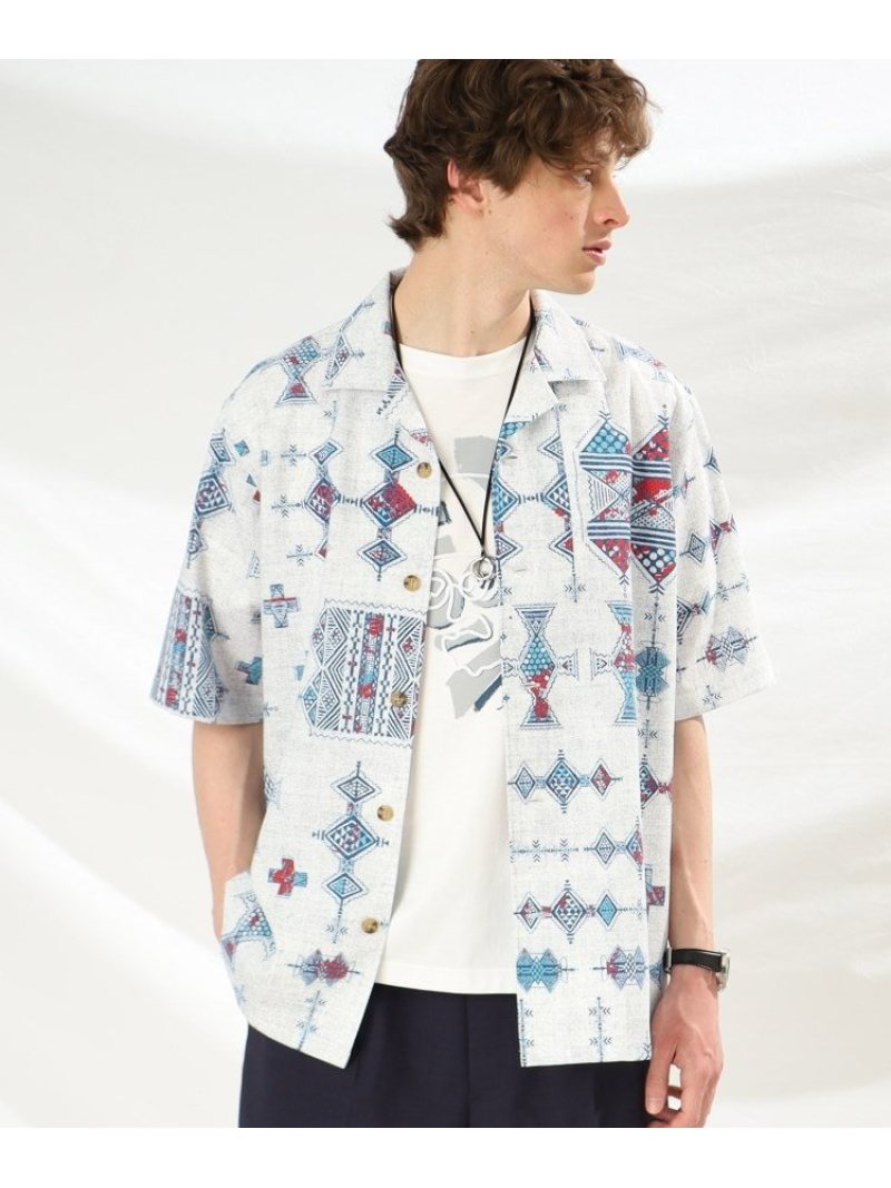 TAKEO KIKUCHI トライバル パターン オープンカラーシャツ タケオキクチ トップス シャツ・ブラウス グレー ブラウン【送料無料】のサムネイル