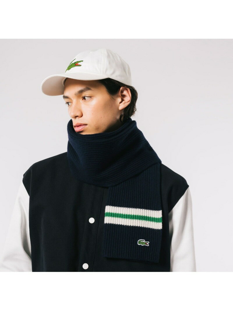 ラコステ マフラー 【SALE／30%OFF】LACOSTE リブニットラインマフラー ラコステ ファッション雑貨 マフラー・ストール・ネックウォーマー ネイビー グレー【RBA_E】【送料無料】