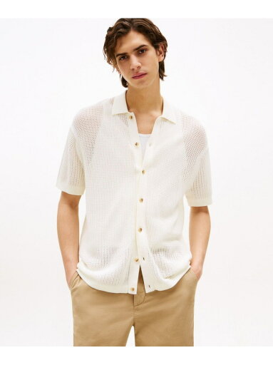 TOMMY HILFIGER ストラクチャーオープンニットオーバーシャツ トミーヒルフィガー トップス ニット ホワイト ネイビー【送料無料】 TOMMY HILFIGER ストラクチャーオープンニットオーバーシャツ トミーヒルフィガー トップス ニット ホワイト ネイビー【送料無料】