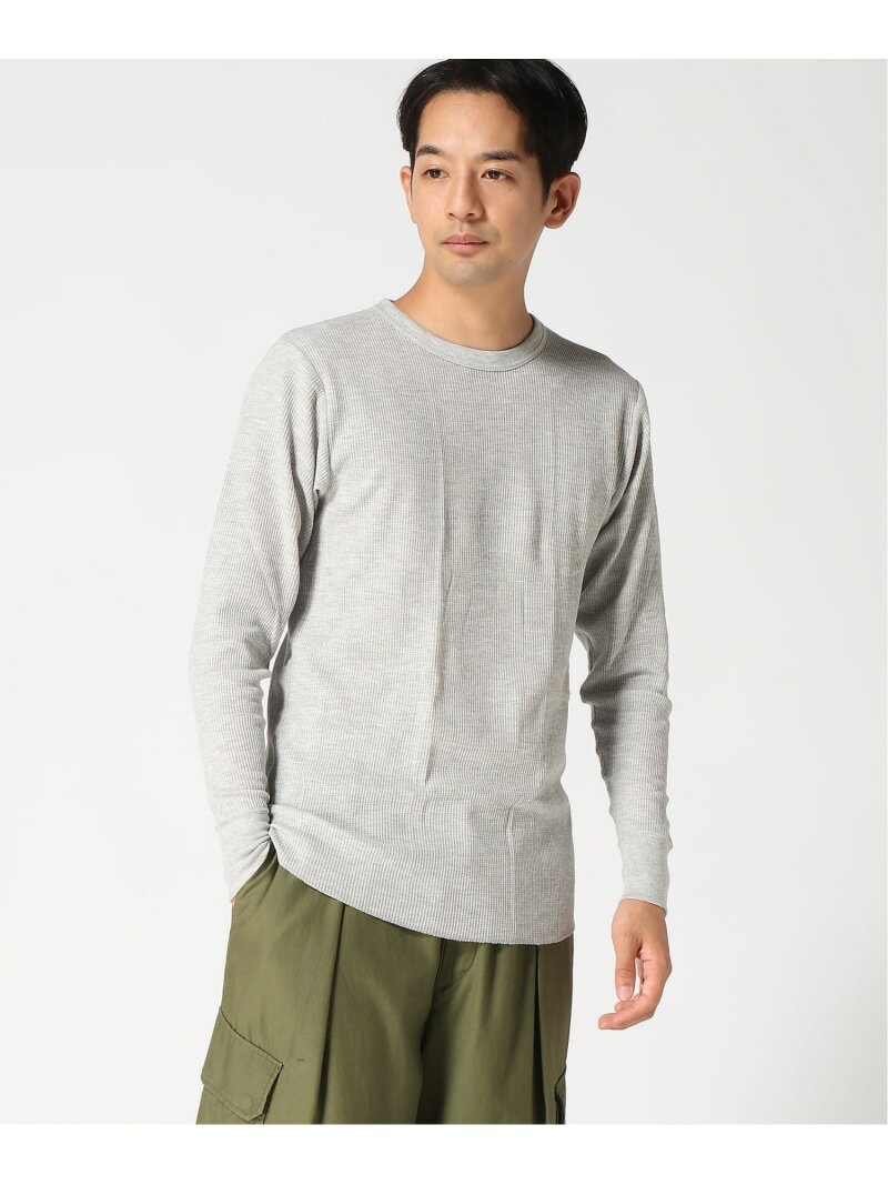 Hanes HANES/(M)サーマルクルーネックロングTシャツ ジーンズメイト トップス カットソー・Tシャツ ブラック グレー