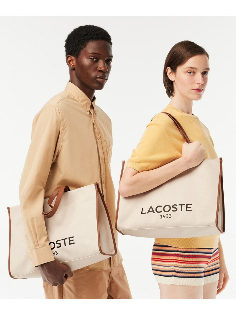 ラコステ 帆布・キャンバス トートバッグ メンズ LACOSTE ヘリテージキャンバス テニススタイルトートバッグ ラコステ バッグ トートバッグ ブラウン ホワイト【送料無料】