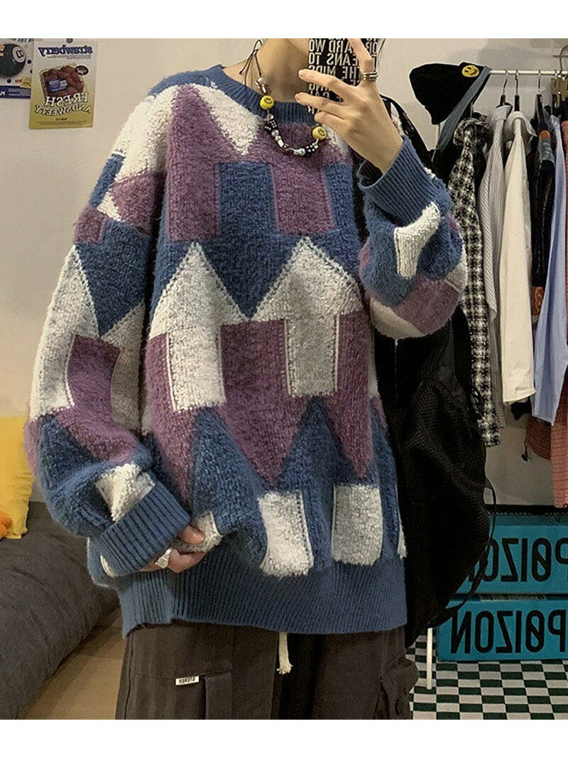 【SALE/57%OFF】DEVICE select ビッグシルエット 総柄 クルーネックニット ニット セーター メンズ レディース デバイス トップス ニッ...