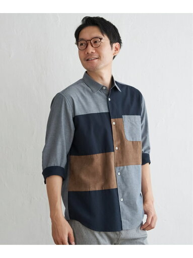 【SALE/30%OFF】ikka 7分袖ブロックス スエード調切り替えシャツ イッカ トップス シャツ・ブラウス ホワイト ネイビー【RBA_E】 【SALE/30%OFF】ikka 7分袖ブロックス スエード調切り替えシャツ イッカ トップス シャツ・ブラウス ホワイト ネイビー【RBA_E】