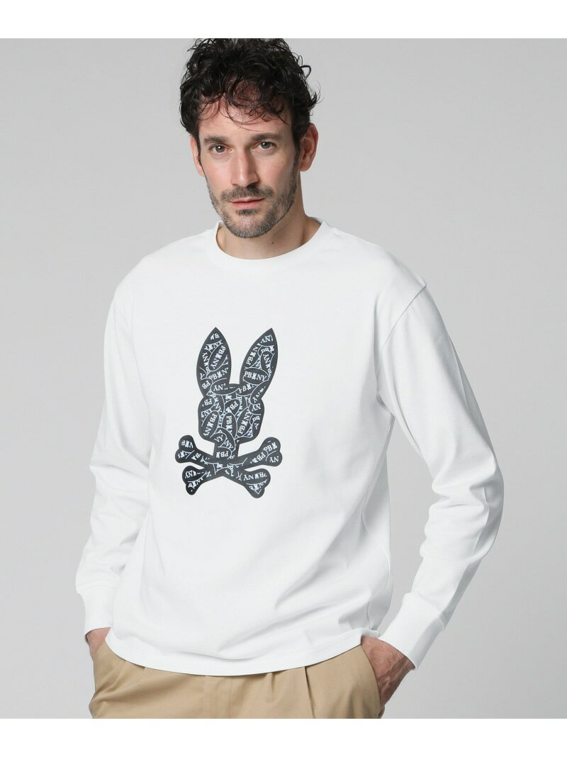 Psycho Bunny ロゴステッカーデザイン ロングスリーブTシャツ サイコバニー トップス カットソー・Tシャツ ブラック ホワイト【送料無料】