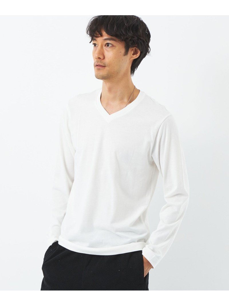 UNITED ARROWS green label relaxing オーガニック スリーク Vネック カットソー ロンT ユナイテッドアローズ グリーンレーベルリラクシング カットソー Tシャツ ブラック ホワイト ブラウン