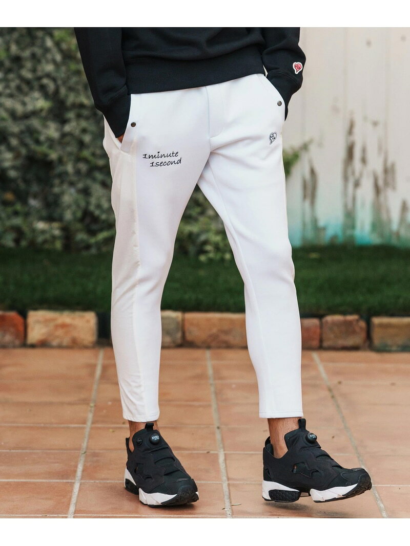 1minute 1second mp14362-cursive embroidery cardboard knit nylon pants イージーパンツ カンビオ パンツ その他のパンツ ブラック ホワイト ネイビー