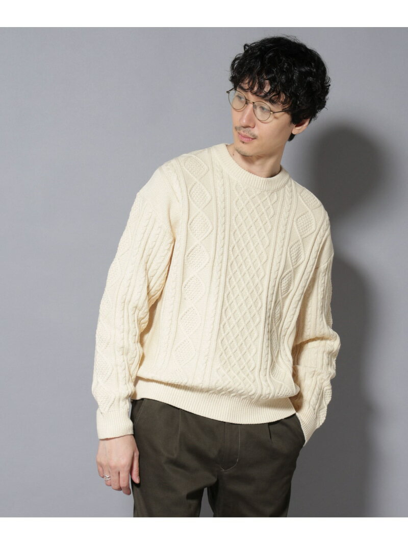 NANO universe コットンMIXバルキーケーブルニット ナノユニバース トップス ニット グレー ホワイト【先行予約】*【送料無料】