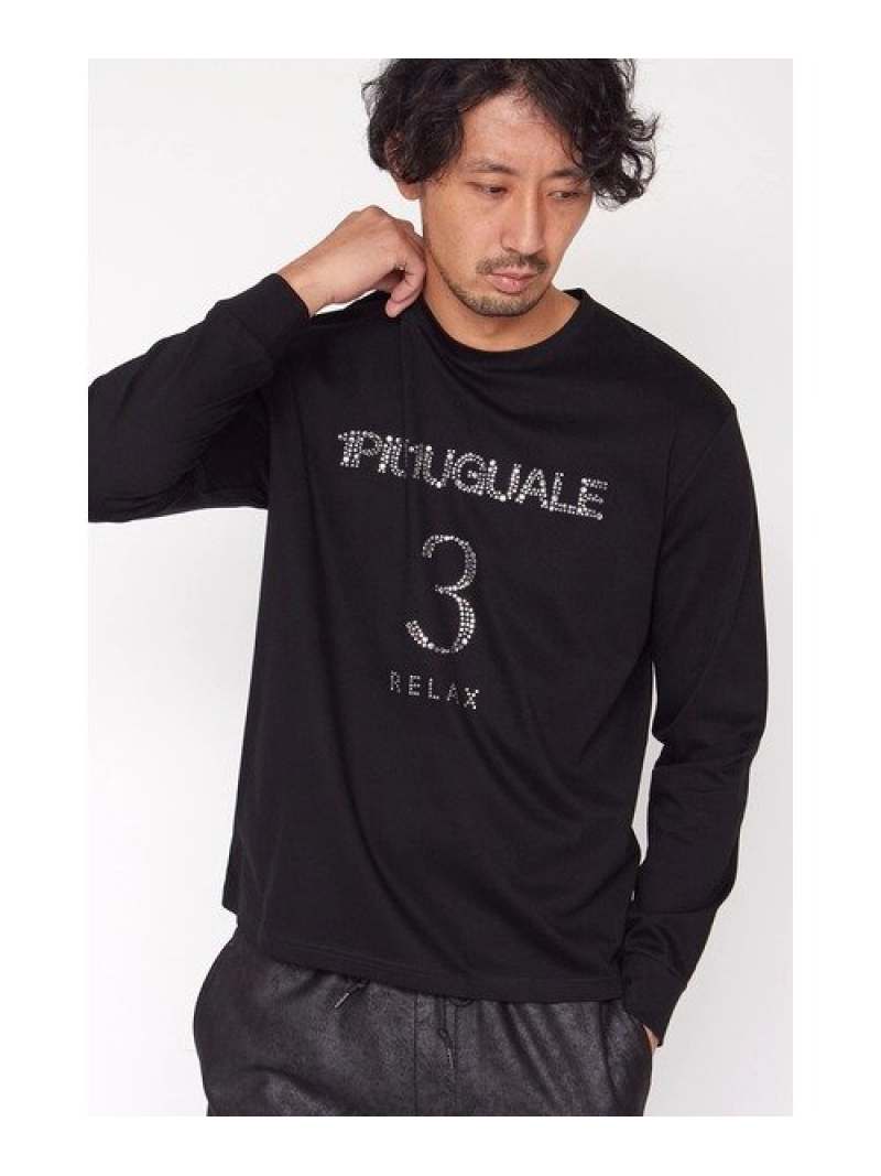 【SALE/50%OFF】HIGH STREET HIGH STREET∴【1PIU1UGUALE3 RELAX】別注ラインストーンロゴクルーネック長袖Tシャツ トルネードマート トップス カットソー・Tシャツ ホワイト ブラック【RBA_E】【送料無料】