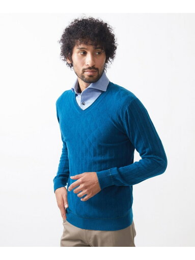 MICHEL KLEIN HOMME ダイヤ柄Vネックニット ミッシェルクランオム トップス ニット グレー カーキグリーン ブラック【送料無料】 MICHEL KLEIN HOMME ダイヤ柄Vネックニット ミッシェルクランオム トップス ニット グレー カーキグリーン ブラック【送料無料】