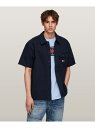 TOMMY JEANS (M)TOMMY HILFIGER(トミーヒルフィガー) エッセンシャルソリッドショートスリーブオーバーシャツ トミーヒルフィガー トップス シャツ・ブラウス ネイビー ベージュ【送料無料】