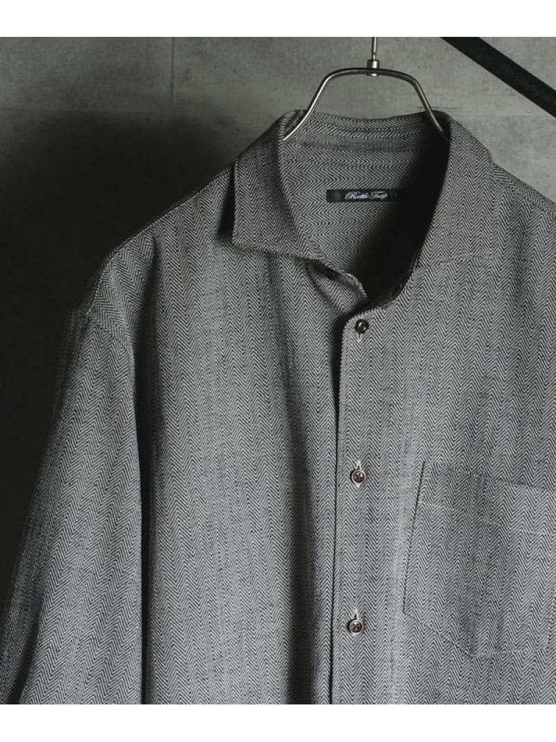 【SALE／20%OFF】RATTLE TRAP リネンライクヘリンボンワイドカラー七分袖シャツ メンズ ビギ トップス シャツ・ブラウス グレー ベージュ ネイビー【RBA_E】【送料無料】