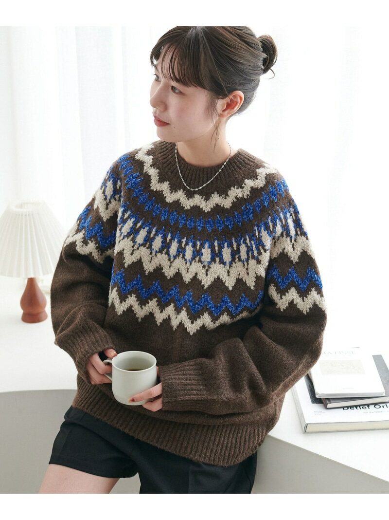 Discoat 【暖かおしゃれ見え/ユニセックス】求心柄オーバーニット ディスコート トップス ニット ブラウン グレー ホワイト【先行予約】*【送料無料】