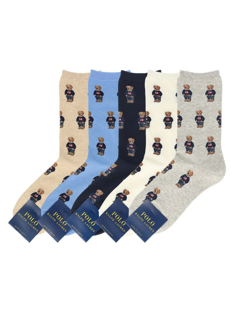 POLO RALPH LAUREN POLO RALPH LAUREN オーガニックコットン混 フラッグミニベア総柄 クルー丈 ソックス ナイガイ 靴下・レッグウェア 靴下 ホワイト ベージュ ネイビーのサムネイル