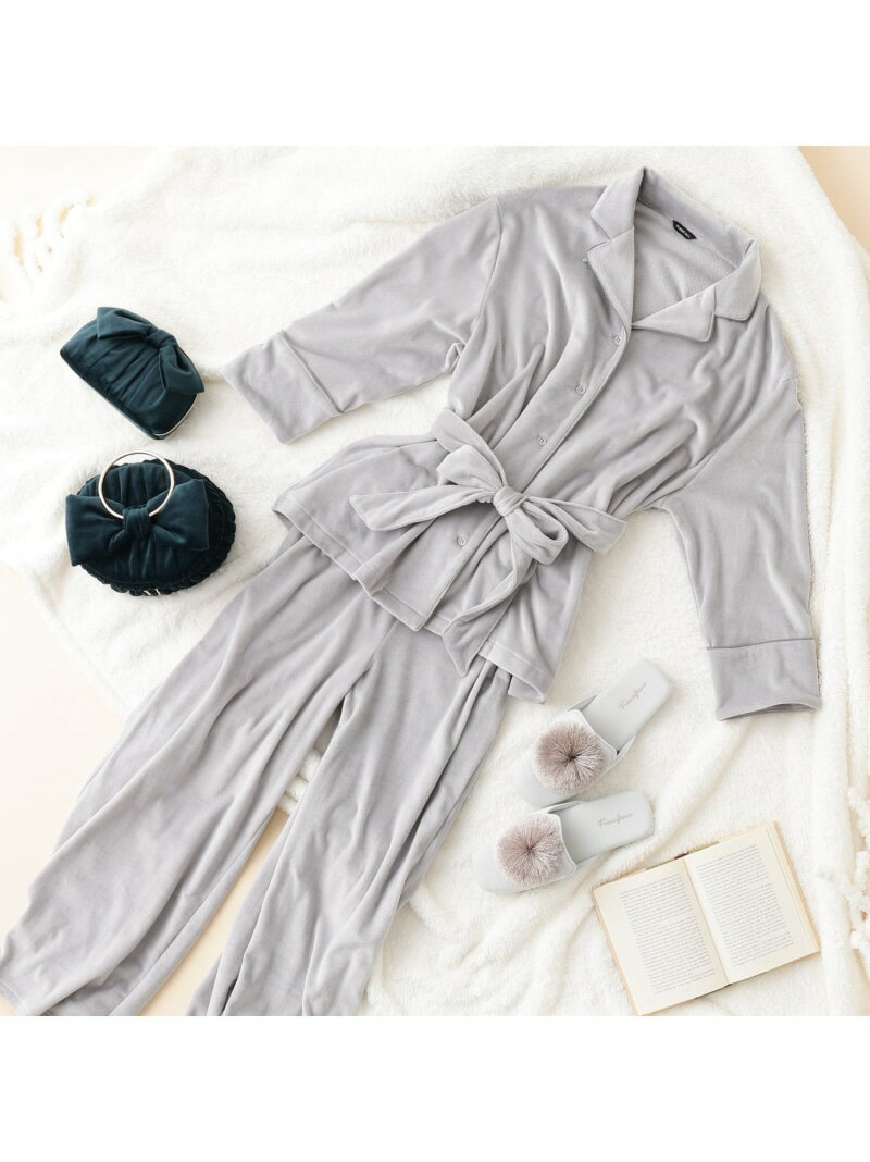 Francfranc ヒアルロン酸加工 ストレッチベロアパジャマ グレー フランフラン インナー・ルームウェア パジャマ グレー【送料無料】