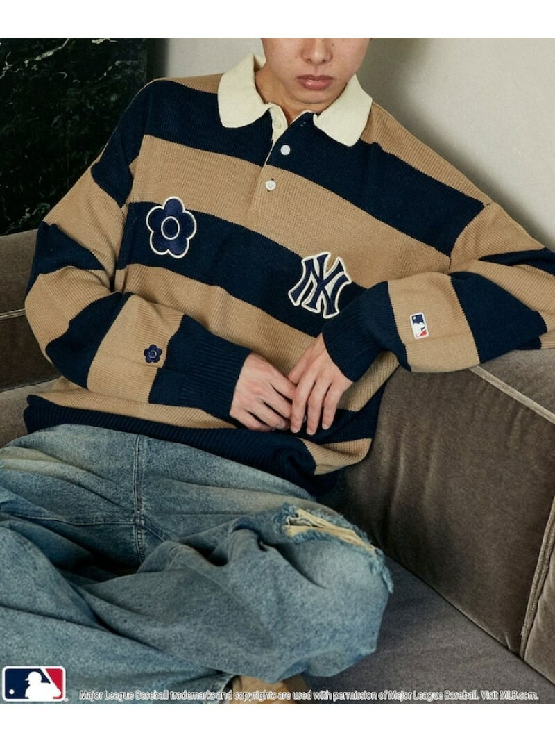 MARY QUANT MLB×MARY QUANT KNIT RUGBY SHIRT/ニットラグビーシャツ 25FW フリークスストア トップス ニット ベージュ ブラウン ネイビー【先行予約】*【送料無料】のサムネイル
