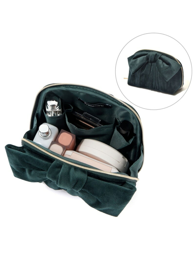 Francfranc ベロアリボン ポーチ S ポケット付き 化粧ポーチ コスメ収納 コンパクト フランフラン 財布..