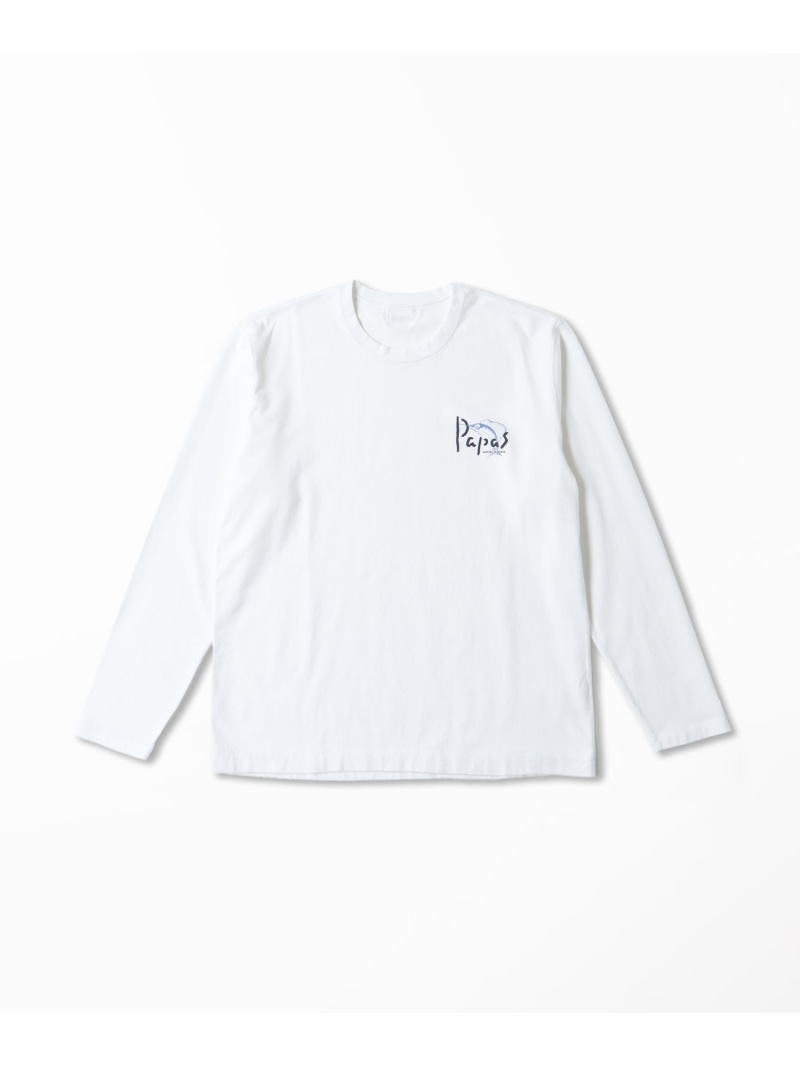 Papas ●新定番●40/2天竺 カジキプリント 長袖Tシャツ パパス トップス カットソー・Tシャツ ブラック ..