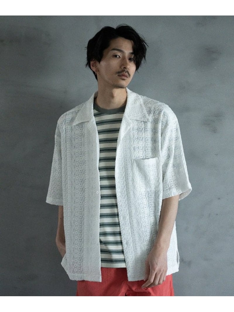 【SALE／20%OFF】RATTLE TRAP エンブロイダリーシレーオープンカラーシャツ メンズ ビギ トップス シャツ・ブラウス ブルー ホワイト ブラック【RBA_E】【送料無料】