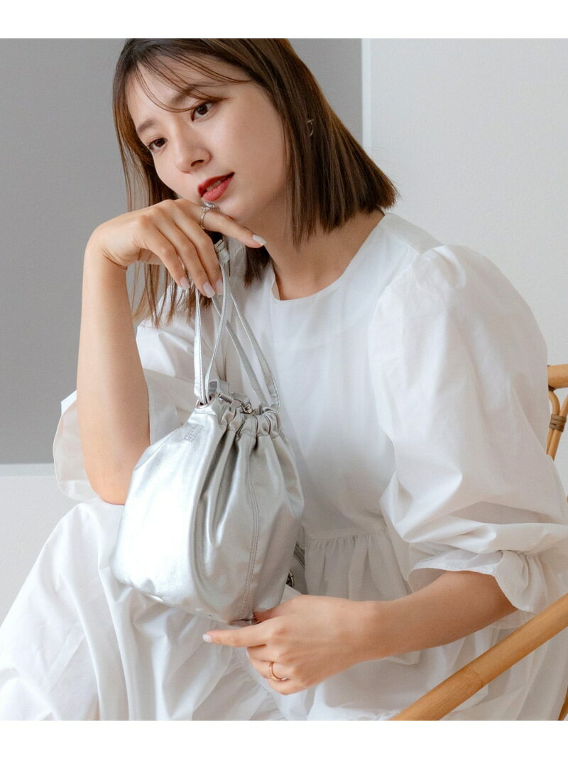 Rename ソフトフェイクレザー 巾着ショルダーバッグ 巾着バッグ シルバー メンズ レディース デバイス バッグ ショルダーバッグ ブラック ゴールド シルバー