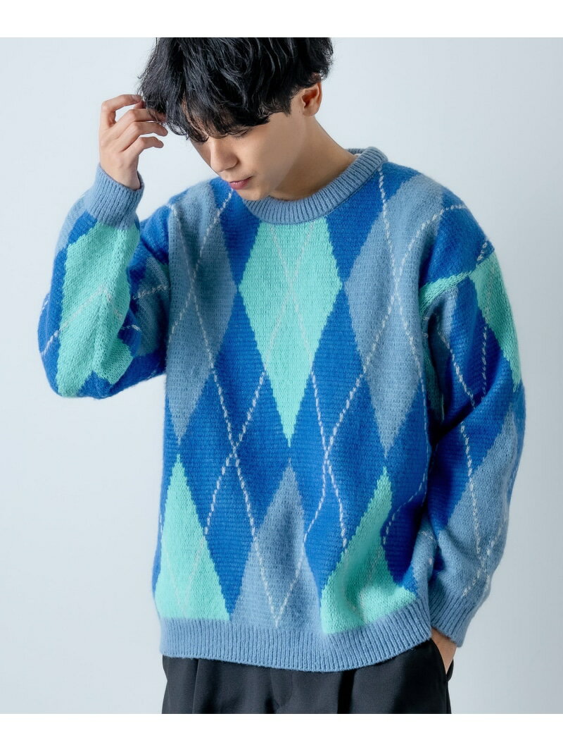 【SALE/25%OFF】improves 総柄 クルーネック ニットセーター インプローブス トップス ニット ブルー グリーン ブラウン ネイビー オレンジ...