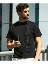 1PIU1UGUALE3 RELAX (M)1PIU1UGUALE3 RELAX/UST-24088 バーチカル刺繍ロゴ半袖Tシャツ シフォン トップス カットソー・Tシャツ ブラック ホワイト【送料無料】