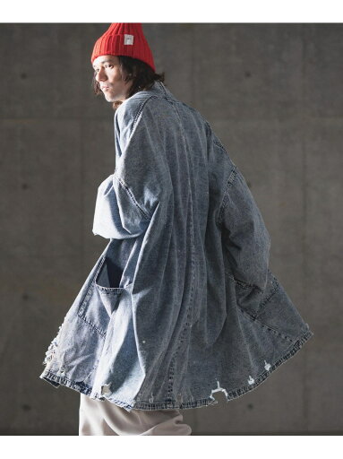 GLIMCLAP mj10072- Used processing denim gown-ish coat デニムコート カンビオ ジャケット・アウター その他のジャケット・アウター ブルー【送料無料】 GLIMCLAP mj10072- Used processing denim gown-ish coat デニムコート カンビオ ジャケット・アウター その他のジャケット・アウター ブルー【送料無料】