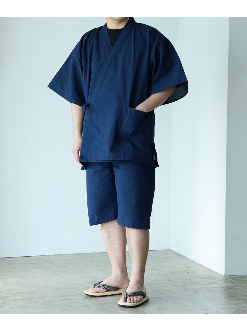 BEAMS JAPAN ＜UNISEX＞ 長尾織布 / 別注 しじら織り 甚平 夏 お祭り プレゼント ギフト ビームス ジャパン オールインワン・オーバーオール オールインワン・つなぎ ブルー【送料無料】