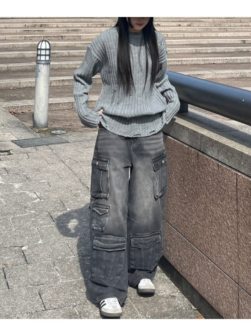 Chikashitsu + Chikashitsu +unisex damage knit ͥСޥɥå桼ĥץ饹 ȥåץ ˥å ...