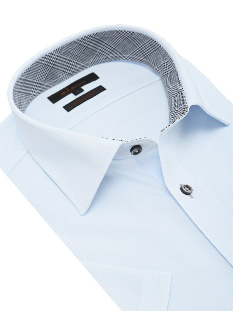 m.f.editorial ノーアイロンストレッチ スタンダードフィット ワイドカラー半袖ニットシャツ タカキュー スーツ・フォーマル Yシャツ・カッターシャツ ブルー【送料無料】