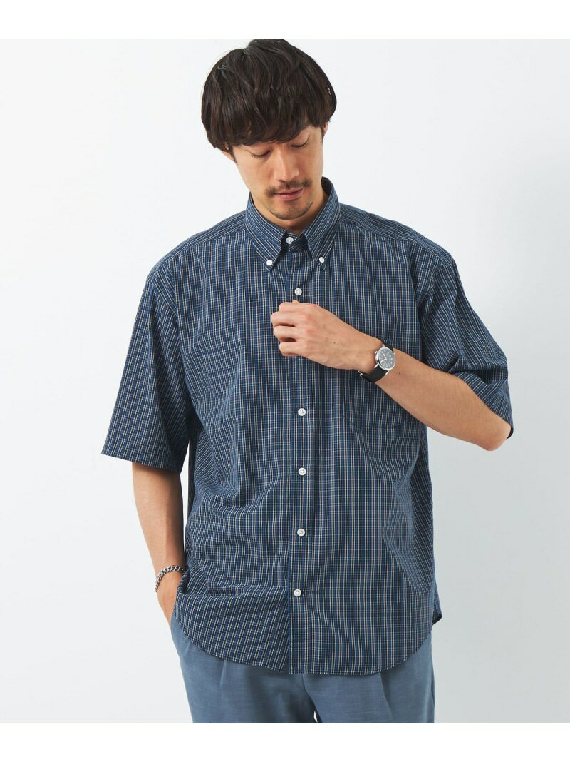 UNITED ARROWS green label relaxing FINE BASIC ボイルコットン チェック ボタンダウン シャツ ユナイテッドアローズ アウトレット トップス シャツ・ブラウス ネイビー ホワイト レッド