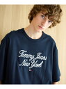 【SALE／5%OFF】TOMMY JEANS (U)TOMMY HILFIGER(トミーヒルフィガー) TJM OVZ LUXE SERIF TJ NY TEE トミーヒルフィガー トップス カットソー・Tシャツ ネイビー ベージュ ホワイト【RBA_E】【送料無料】