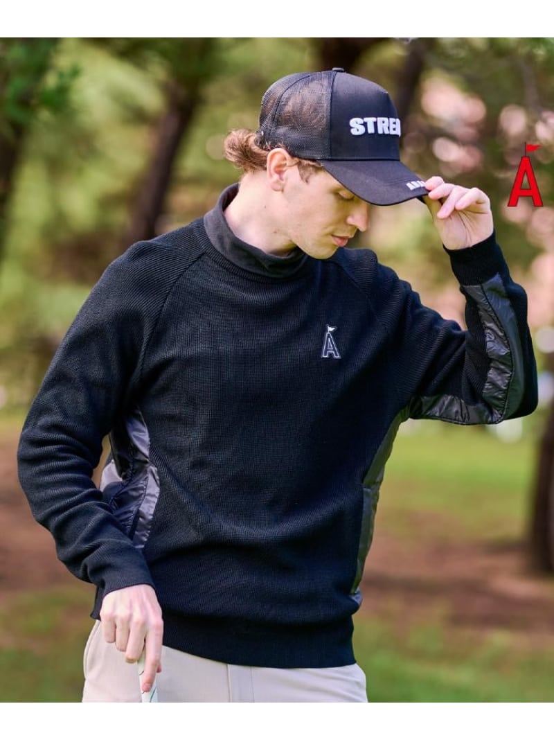 ADABAT STREAM 布帛コンビクルーネックニット アダバット トップス ニット カーキグリーン ブラック【送料無料】