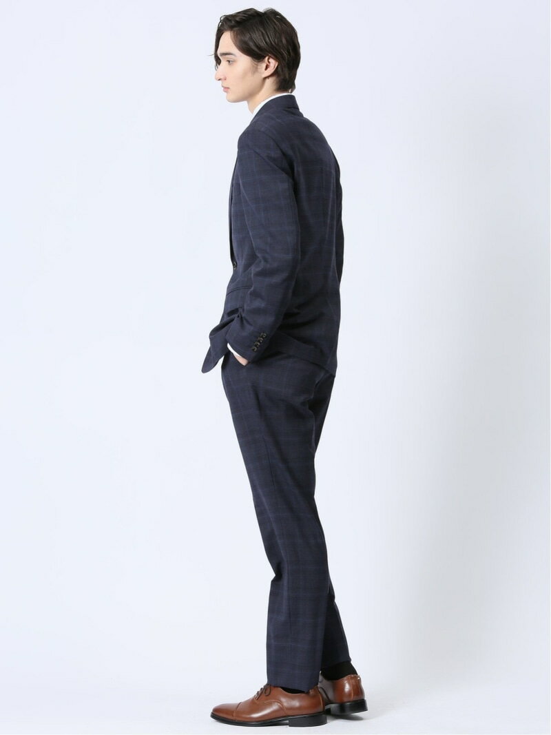 【SALE／50%OFF】m.f.editorial ウール混 スリムフィット 2ボタン2ピーススーツ チェック紺 【25SS】 メンズ セットアップ ジャケット ビジネス カジュアル 通勤 仕事 タカキュー スーツ・フォーマル セットアップスーツ ネイビー【RBA_E】【送料無料】