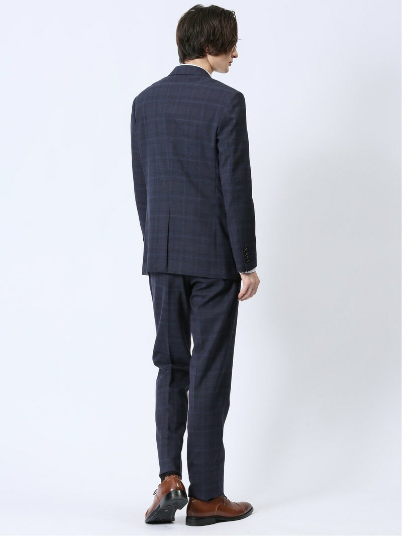 【SALE／50%OFF】m.f.editorial ウール混 スリムフィット 2ボタン2ピーススーツ チェック紺 【25SS】 メンズ セットアップ ジャケット ビジネス カジュアル 通勤 仕事 タカキュー スーツ・フォーマル セットアップスーツ ネイビー【RBA_E】【送料無料】