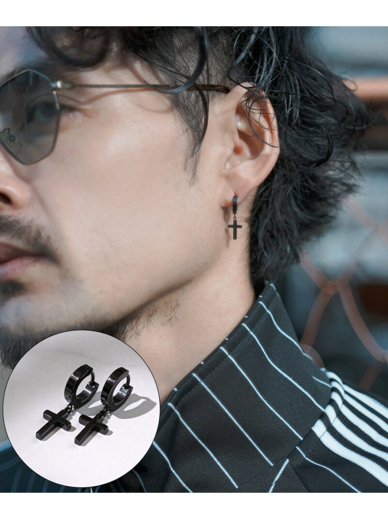 improves 両耳 クロス リングピアス インプローブス アクセサリー・腕時計 ピアス ブラック