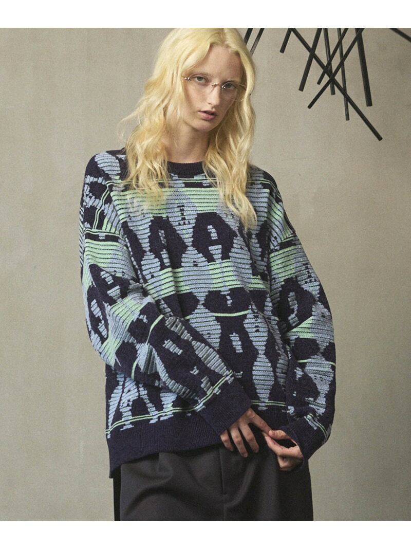 MAISON SPECIAL Rug Pattern Mall Yarn Jacquard Prime-Over Crew Neck Knit Pullover メゾンスペシャル トップス ニット ブラウン【送料無料】