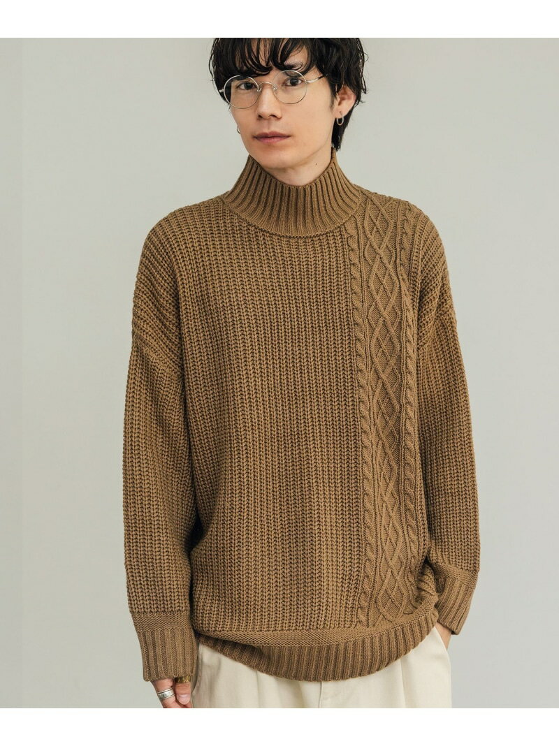 【SALE/25%OFF】improves ケーブル切替 ボトルネック ニットセーター インプローブス トップス ニット ベージュ ブラック ホワイト グレー【...