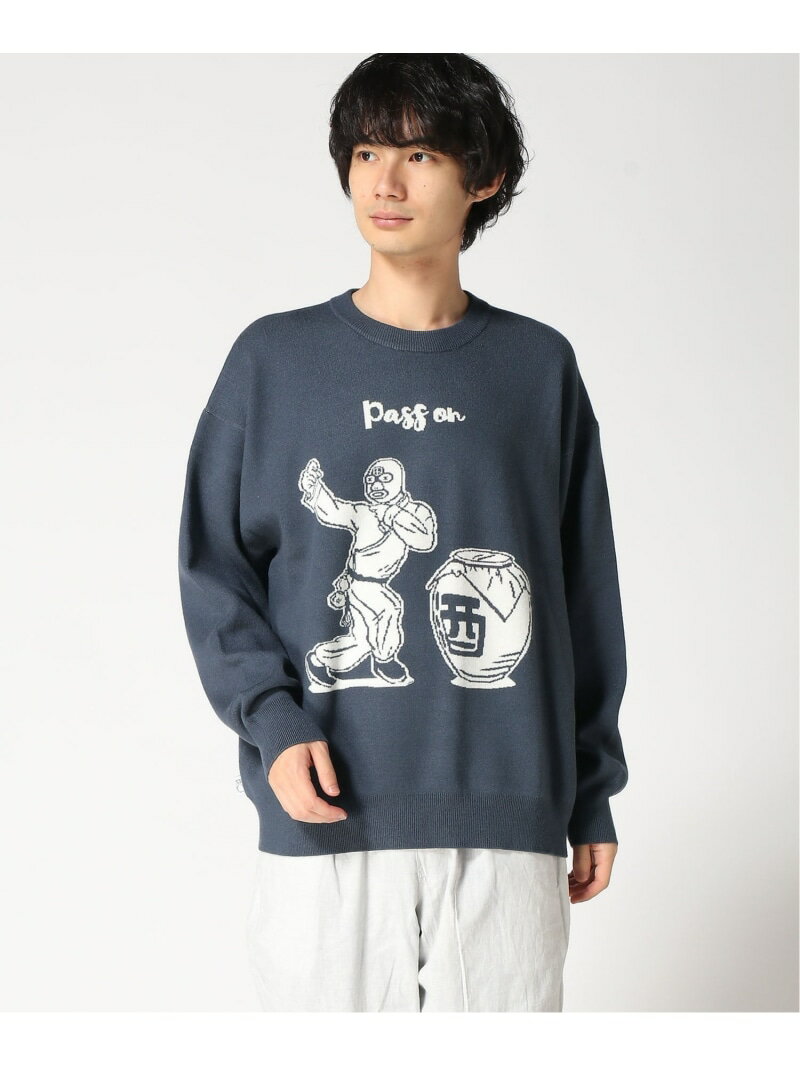gym master gym master/(U)ジャガードニット Pass on クルーネック ジムマスター トップス ニット ブルー グレー ブラック【送料無料】