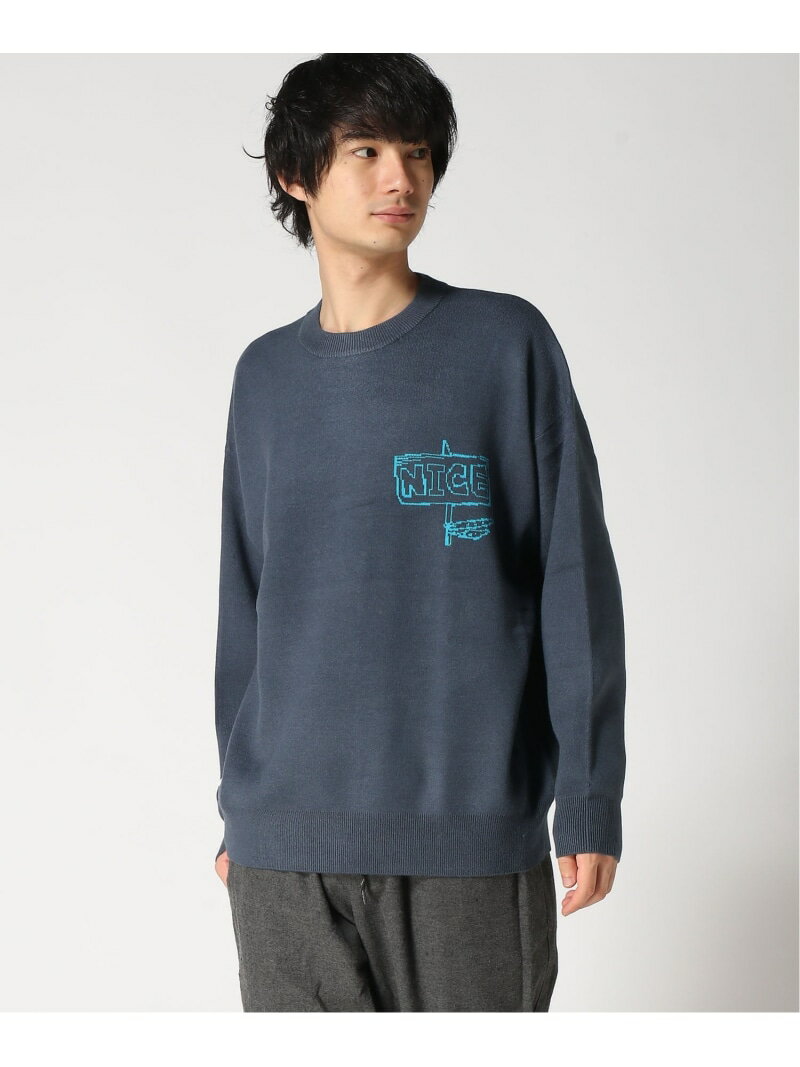 gym master gym master/(U)ジャガードニット NICE クルーネック ジムマスター トップス ニット ブルー グレー ホワイト【送料無料】