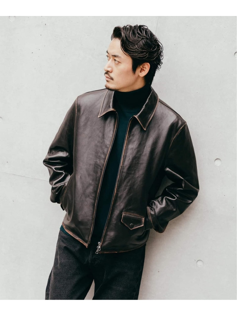 EDIFICE ラムレザー フレンチアンティーク ライダースジャケット エディフィス ジャケット・アウター ライダースジャケット ブラック【送料無料】