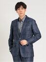 【SALE/50%OFF】TAKA-Q TechLinen スリムフィット 2ボタンジャケット チェック紺(セットアップ可能) メンズ セットアップ ジャケット...