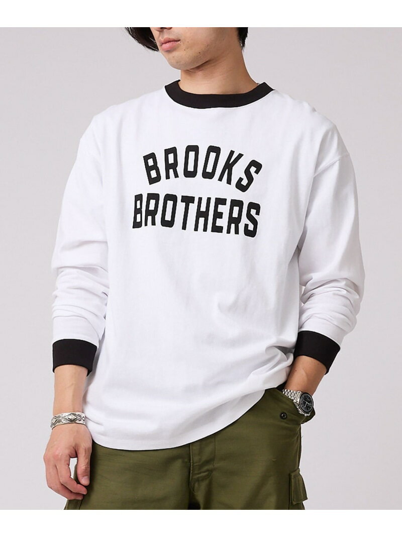 ブルックスブラザーズ 【SALE／20%OFF】BROOKS BROTHERS ◆オンラインショップ限定◆SS23 LOGO Series コットン クルーネック ロングスリーブ リンガーTシャツ ブルックス ブラザーズ トップス カットソー・Tシャツ ブラック ブラウン ブルー【RBA_E】【送料無料】