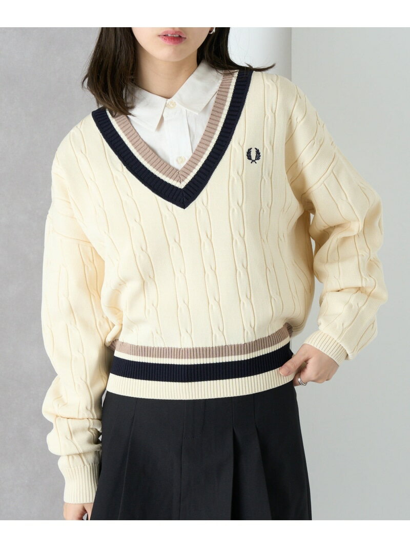 FRED PERRY FRED PERRY/BOLD TIPPED CABLE KNIT JUMPER K1102 カセットチャート トップス ニット ネイ..