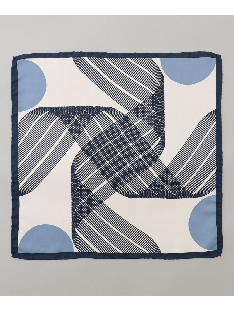GOTAIRIKU 首にも巻ける【2WAY/日本製】シルク100% ポケットチーフ(幾何学柄) ゴタイリク ファッション雑貨 ハンカチ・ハンドタオル ネイビー【送料無料】