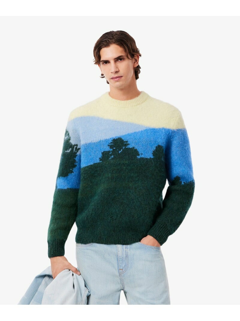LACOSTE シャンタコランドスケープジャカードセーター ラコステ トップス ニット グリーン【送料無料】