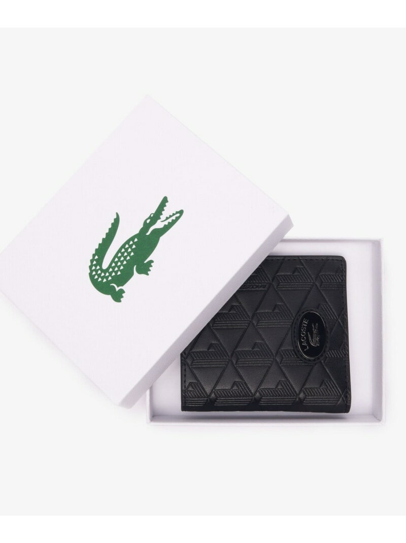 LACOSTE モノグラム RFID 二つ折りレザーウォレット ラコステ 財布 ポーチ ケース 財布 ブラック【送料無料】