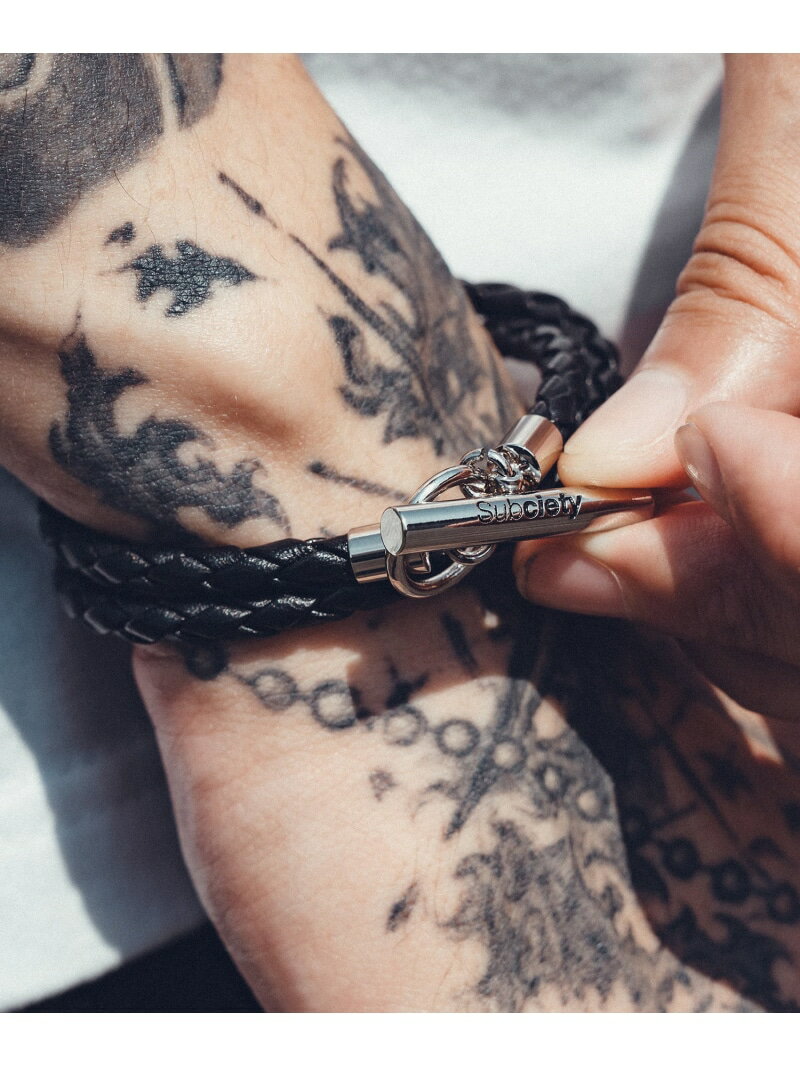 Subciety Mesh leather bracelet サブサエティ アクセサリー・腕時計 ブレスレット・バングル ブラック【送料無料】