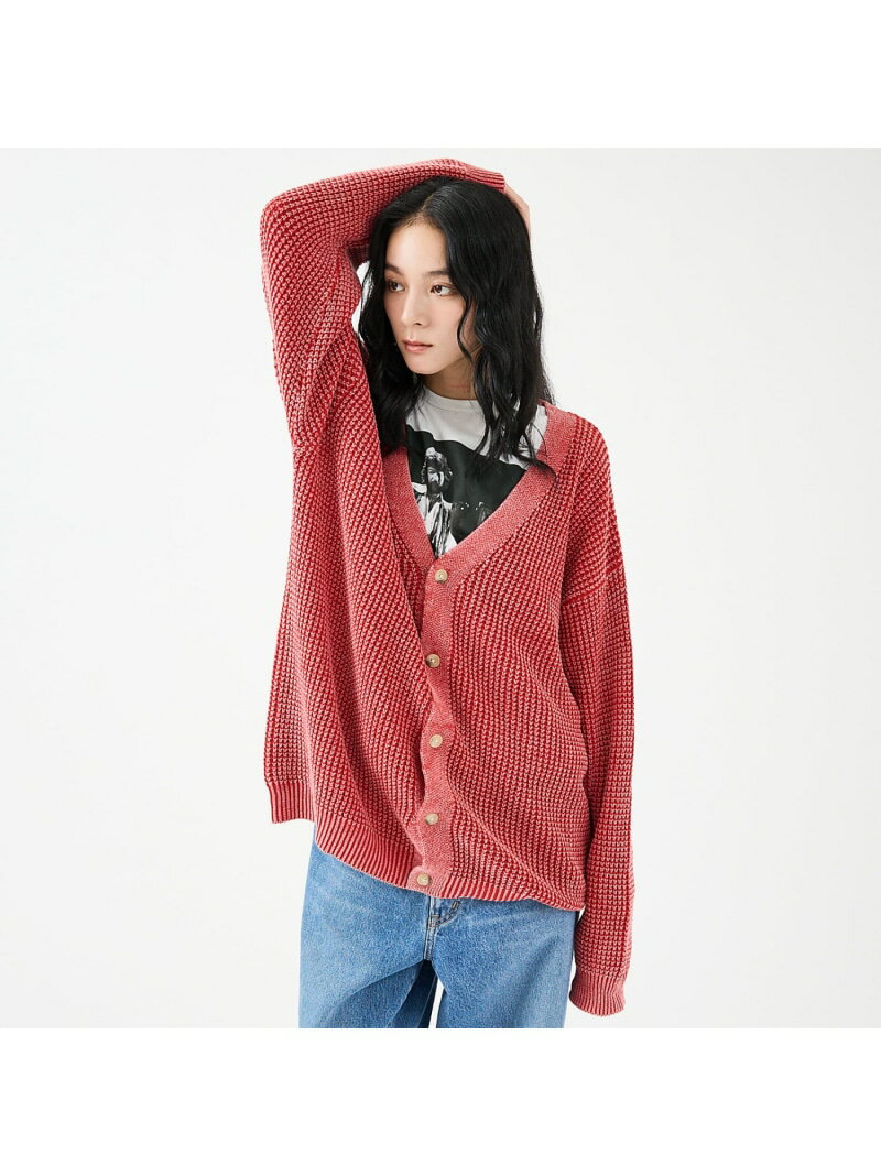 ABAHOUSE LASTWORD 【Revo.レボ】パウダーブリーチ加工ワッフルコットンニットカーディガン/ユニセ ア..