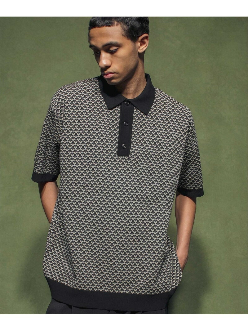 【SALE／30%OFF】monkey time BEAUTY&YOUTH UNITED ARROWS ＜monkey time＞ COTTON RETRO JACQUARD PL/ポロシャツ ユナイテッドアローズ アウトレット トップス ポロシャツ ブラック イエロー【RBA_E】【送料無料】